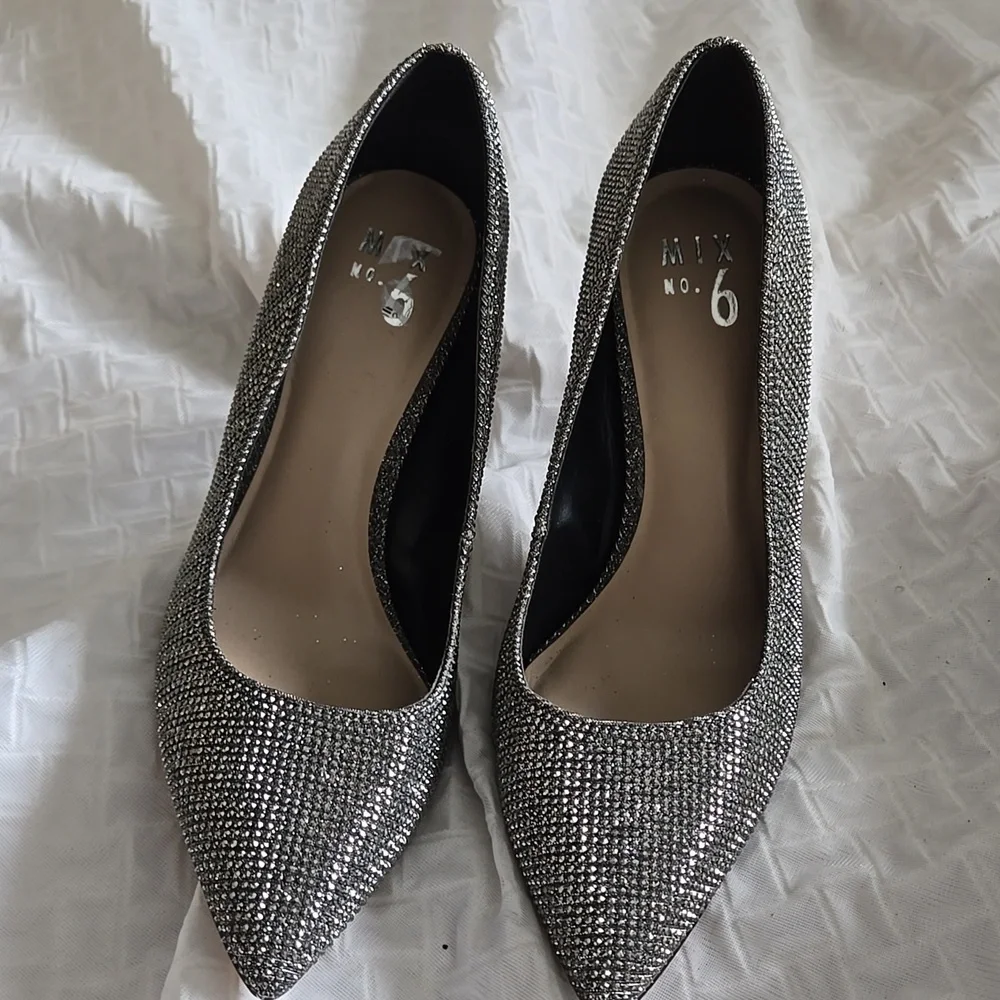 Mix No6 Danyah Elegant Glitter Silver Women's Heels Pumps Stiletto Heels Formal